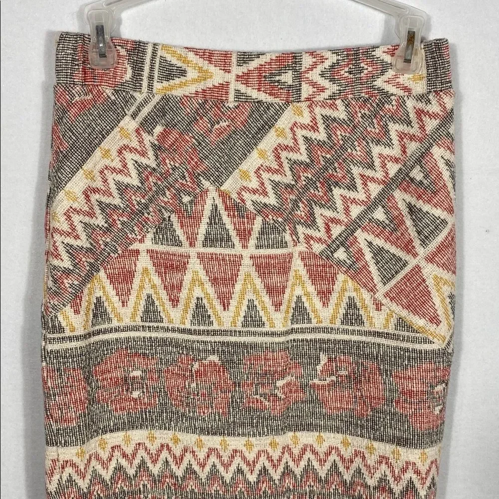 Free People Mendocino Woven Pencil Midi Skirt Southwestern front Slit size small